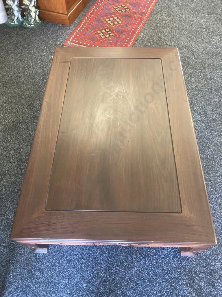 Chinese Rosewood Carved Low Table. H33.5 W121 D80cm Image 1++