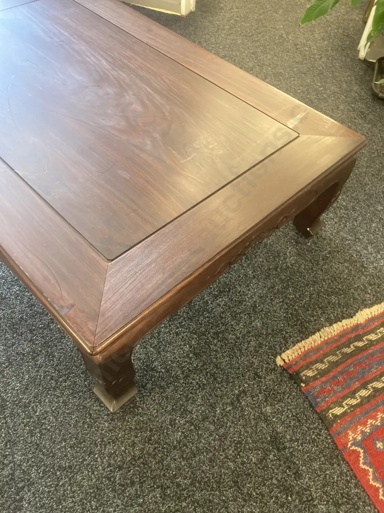 Chinese Rosewood Carved Low Table. H33.5 W121 D80cm Image 1++