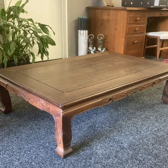 Chinese Rosewood Carved Low Table. H33.5 W121 D80cm
