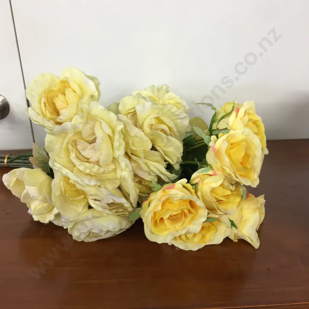 Decorative Vase Black With Embossed Gold Leaf Detail H36cm. And 2 Bunches of Yellow Faux Roses Image 1++