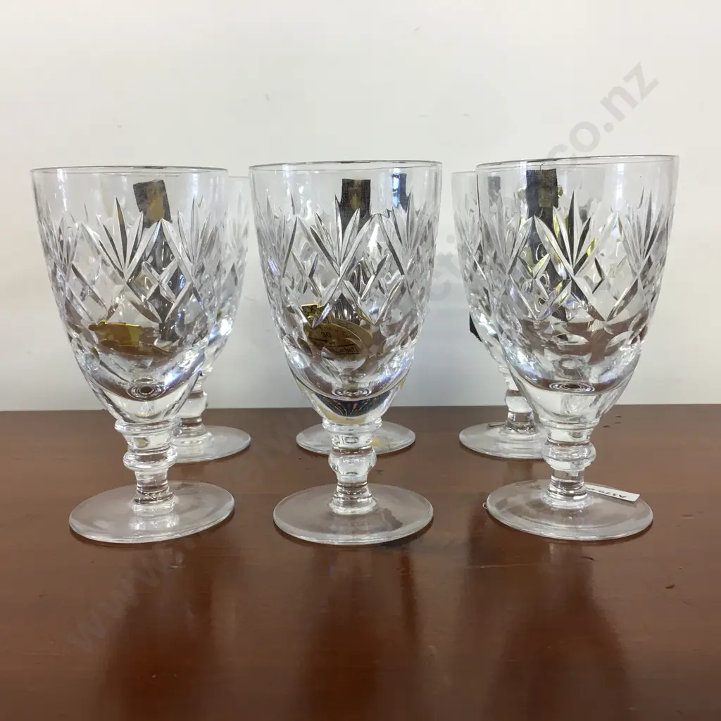 Webb Corbett 'Georgian' Design Lead Crystal Claret Wine Glasses - Set of Six.  5 1/4" Image 1++