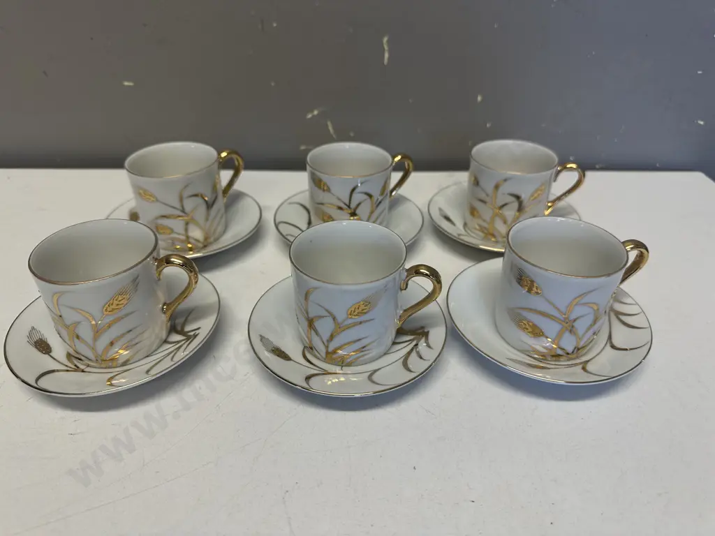 Set Of Six Vintage Wheat Pattern Demi Duos Gold & White Made In Japan Image 1++