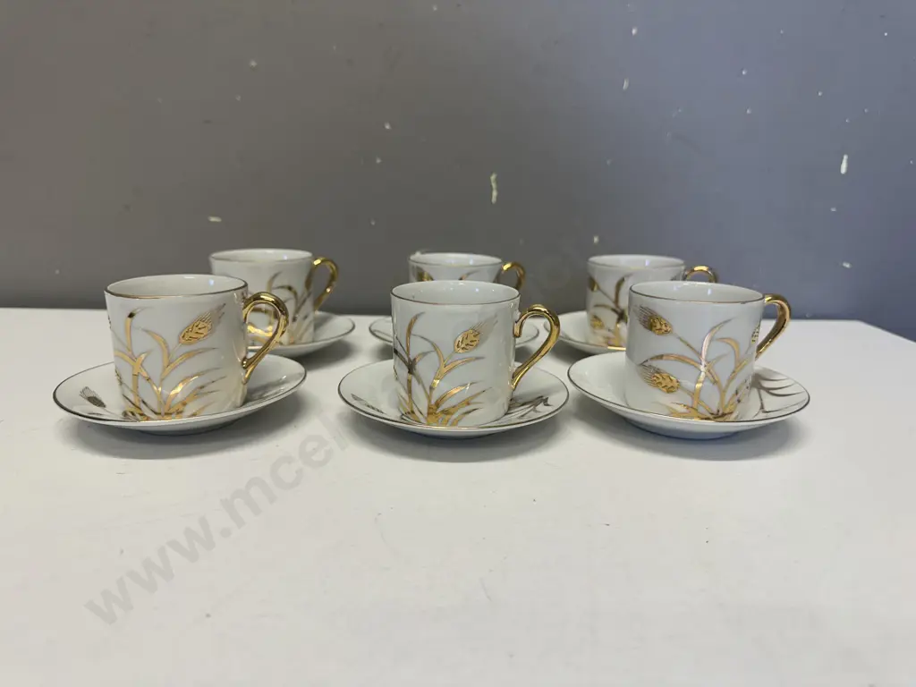 Set Of Six Vintage Wheat Pattern Demi Duos Gold & White Made In Japan Image 1++
