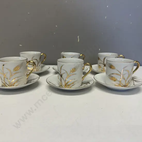 Set Of Six Vintage Wheat Pattern Demi Duos Gold & White Made In Japan