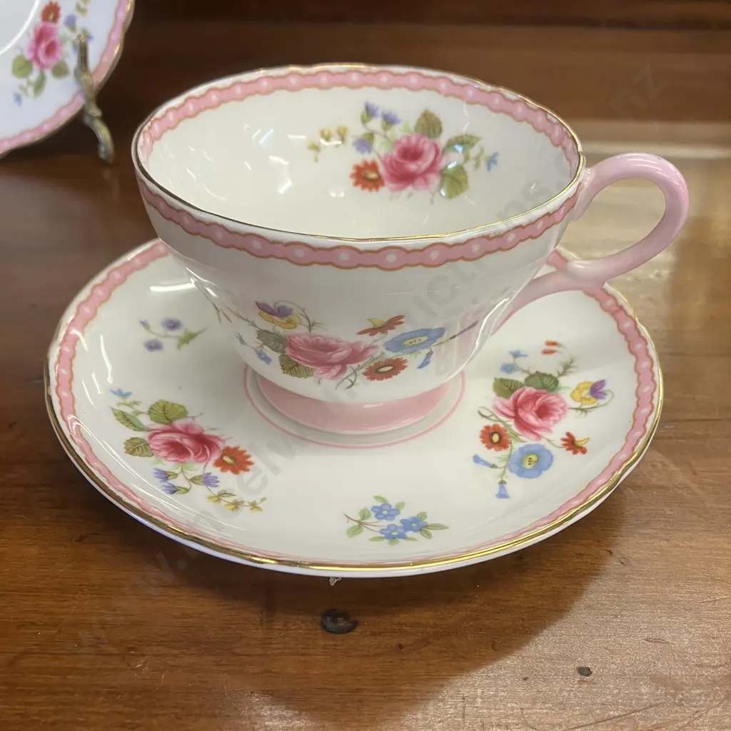 Shelley "New Cambridge" Pink Cup, Saucer & Plate Trio. #13519 Image 1++