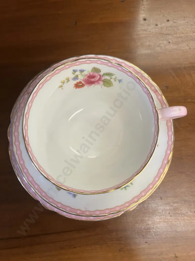 Shelley "New Cambridge" Pink Cup, Saucer & Plate Trio. #13519 Image 1++
