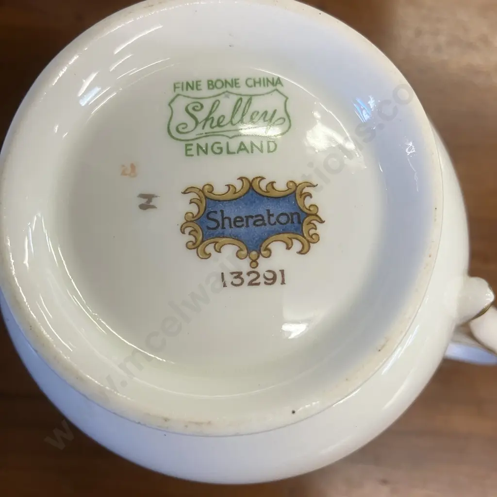 Shelley "Sheraton Blue" Scalloped Creamer & Sugar Bowl. #13291 Image 1++