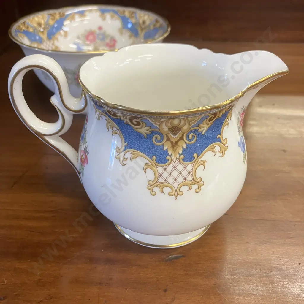 Shelley "Sheraton Blue" Scalloped Creamer & Sugar Bowl. #13291 Image 1++