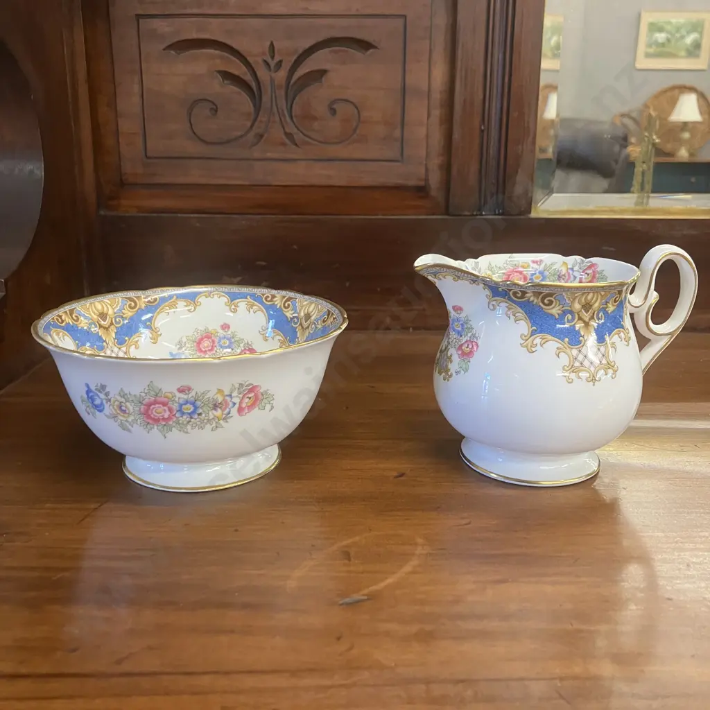 Shelley "Sheraton Blue" Scalloped Creamer & Sugar Bowl. #13291 Image 1++