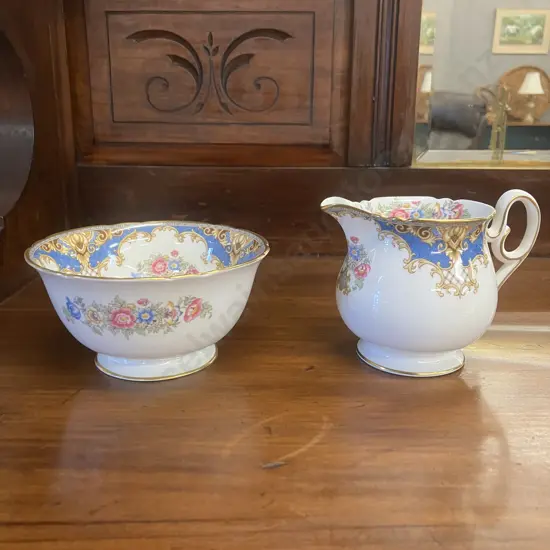 Shelley "Sheraton Blue" Scalloped Creamer & Sugar Bowl. #13291