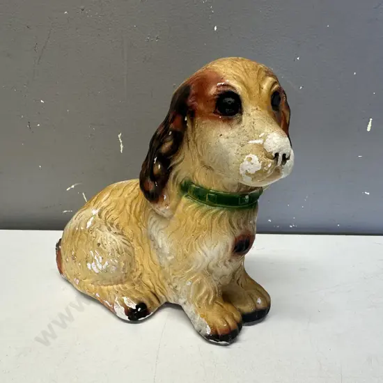 Antique Chalkware Sitting Dog Figurine. 20 x 21cm
