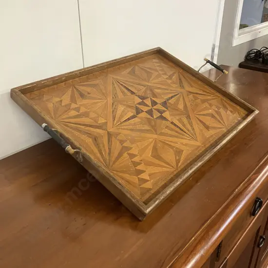 Vintage Art Deco Wooden Marquetry Tray. 41 x 65cm (As Found)