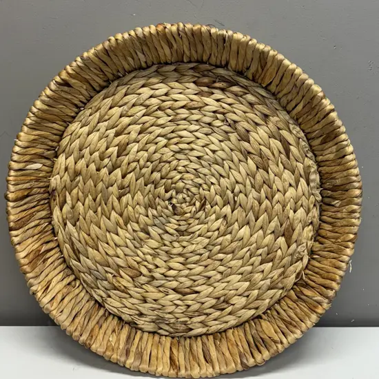 Large Round Rattan Serving Tray. Dia 51cm