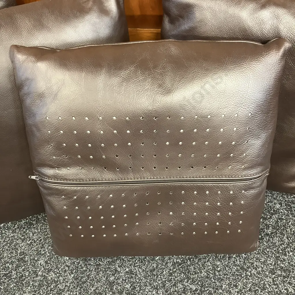 Set of Four Dark Chocolate Brown Leather Cushions. 43 x 43cm Image 1++