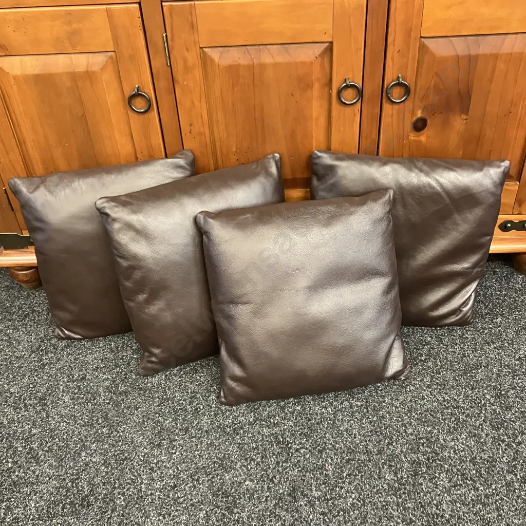 Set of Four Dark Chocolate Brown Leather Cushions. 43 x 43cm Image 1++