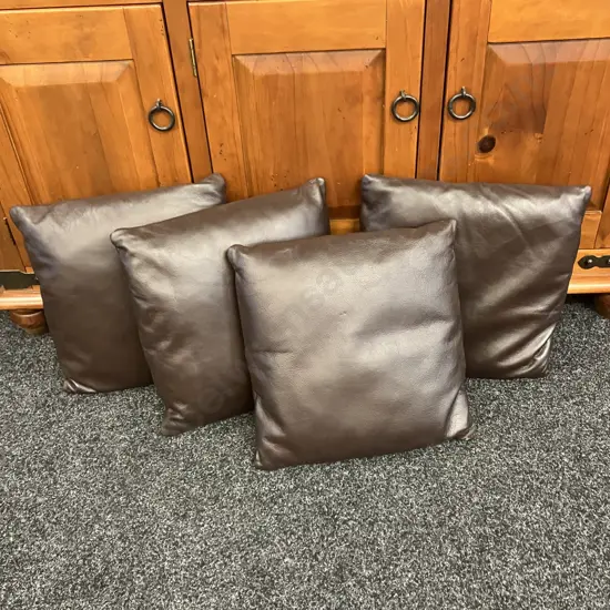 Set of Four Dark Chocolate Brown Leather Cushions. 43 x 43cm