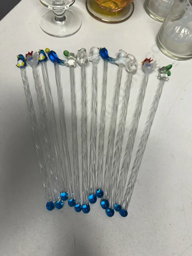 Vintage Assorted Glass Animal Hand Blown Swizzle Sticks x 12, Glass Steins, Vintage Bols Bottle Etc Image 1++