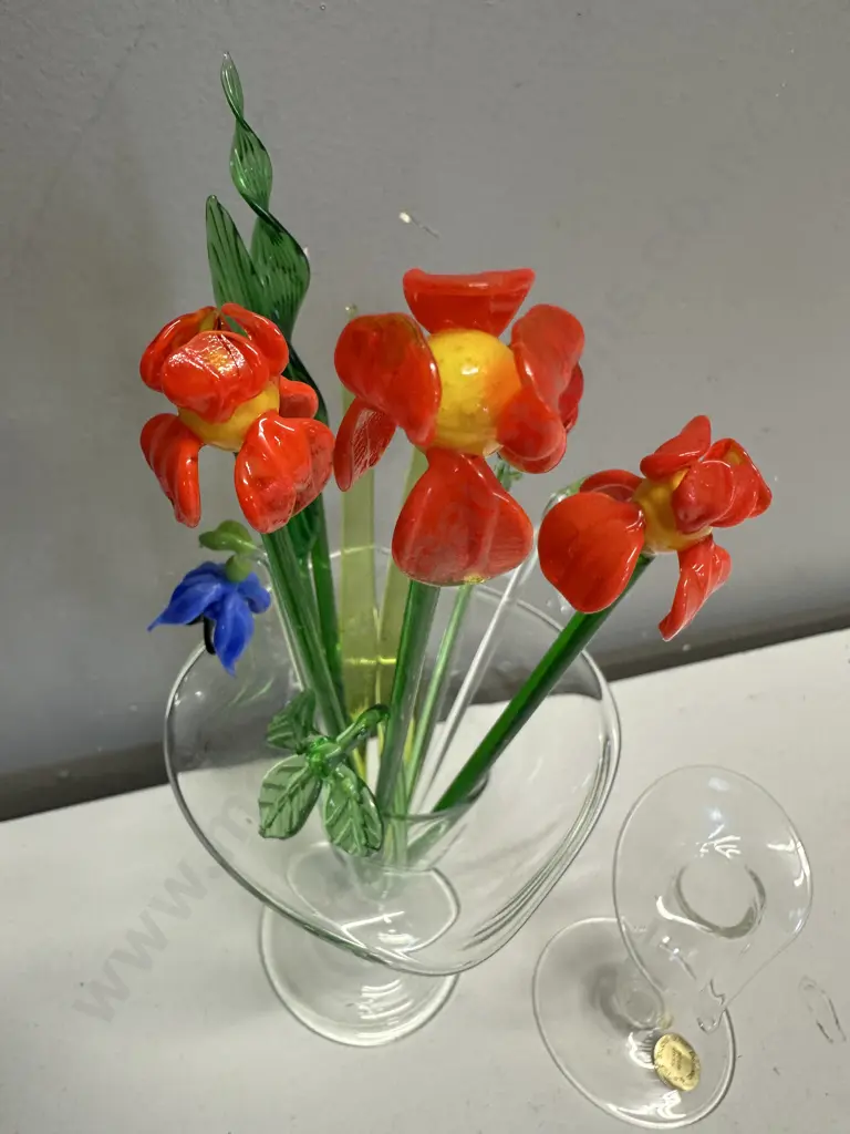 Murano Style Hand Blown Glass Flowers & Vases Image 1++