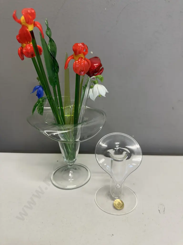 Murano Style Hand Blown Glass Flowers & Vases Image 1++