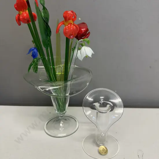 Murano Style Hand Blown Glass Flowers & Vases