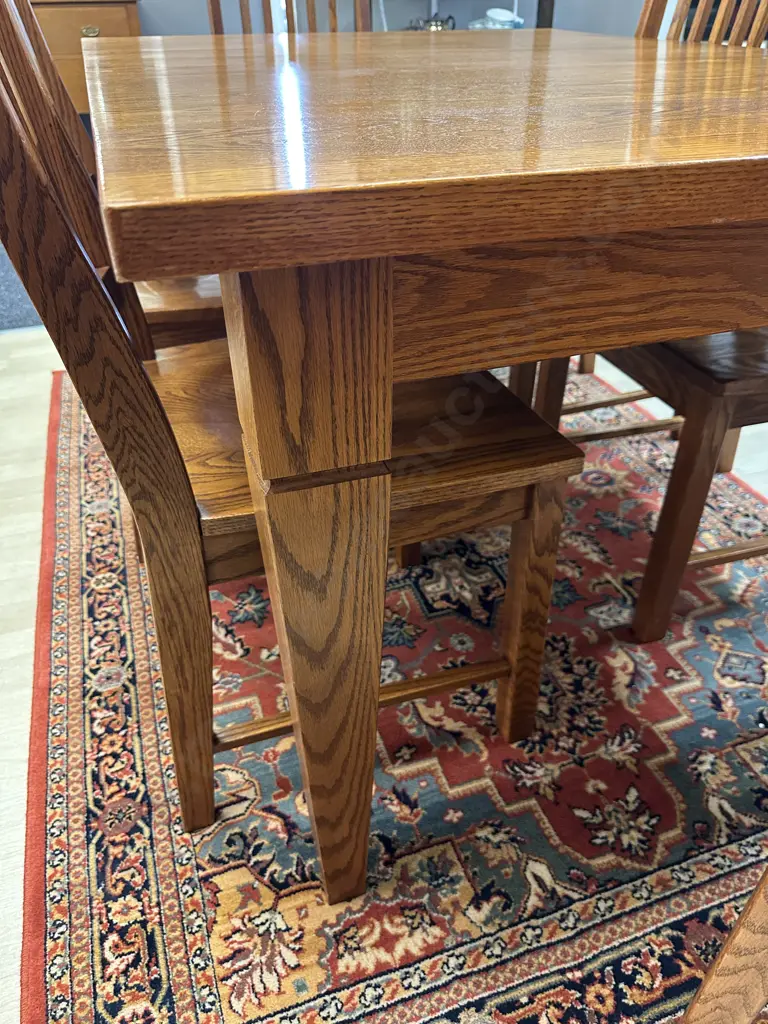 Canadian Oak Double Extension Table With 6 Chairs Including 2 Carvers. H77 W153.5 D106.5 Image 1++