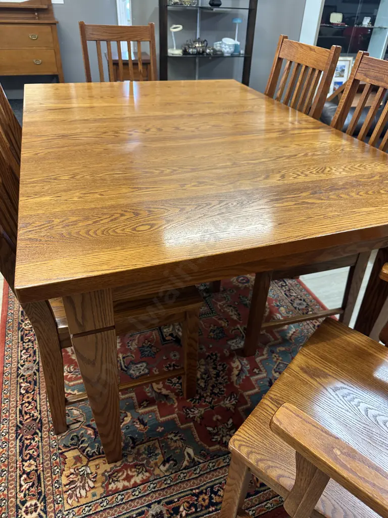 Canadian Oak Double Extension Table With 6 Chairs Including 2 Carvers. H77 W153.5 D106.5 Image 1++