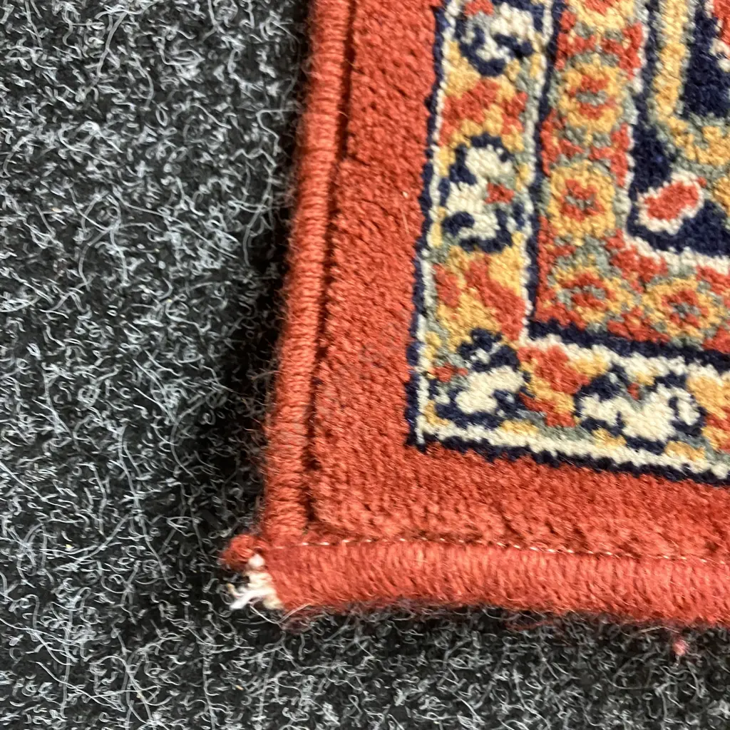 Belgium Floor Rug - Terracotta / Black / Blue Tones, NZ Wool. 135 x 210cm Image 1++