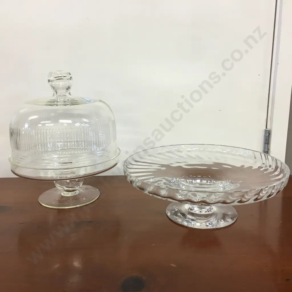 Glass Cloche & Footed Glass Platter Image 1++