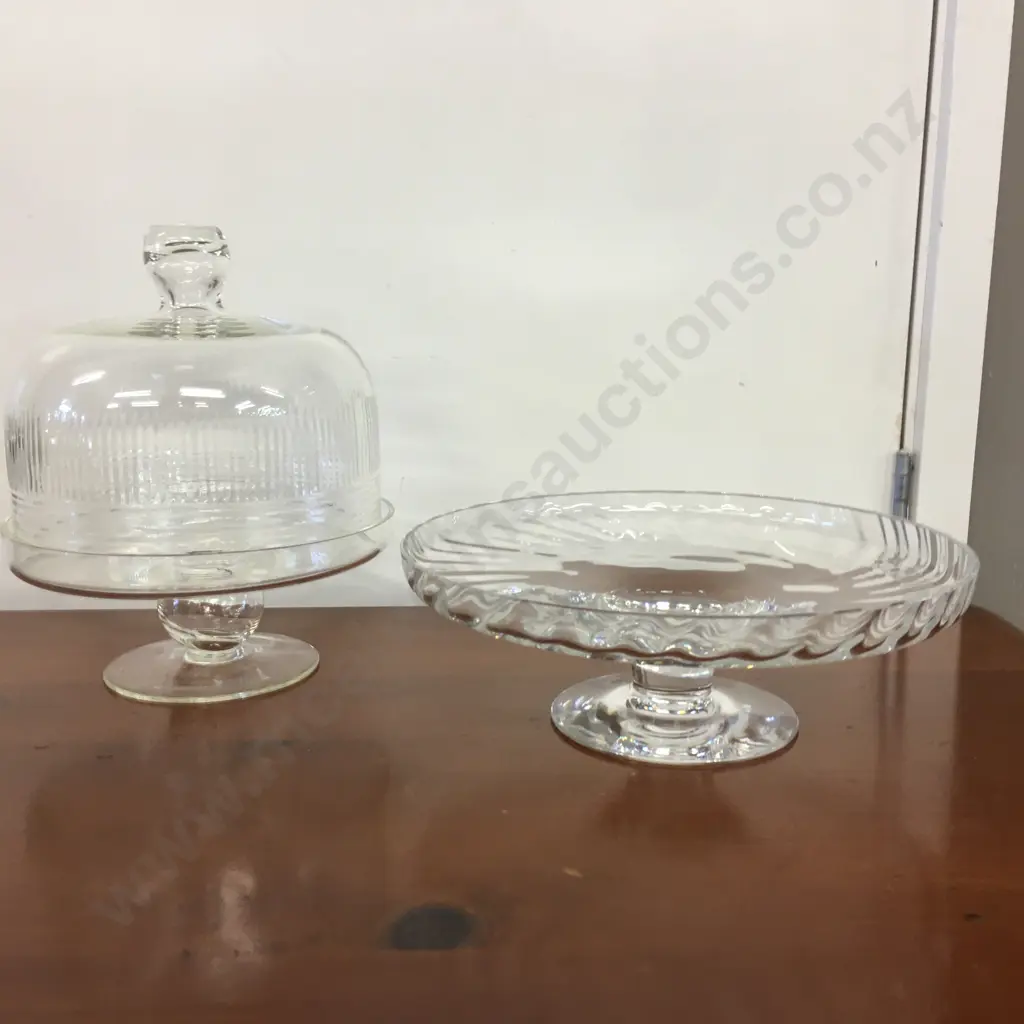 Glass Cloche & Footed Glass Platter Image 1++