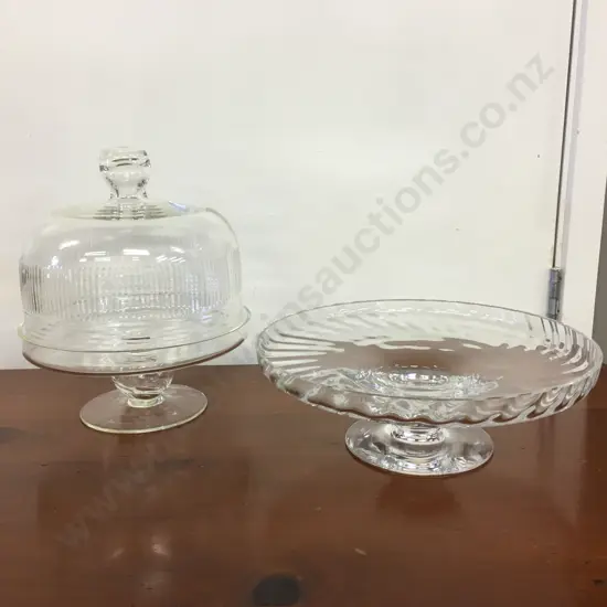 Glass Cloche & Footed Glass Platter