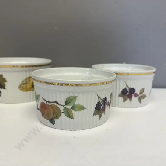Royal Worcester Porcelain Evesham Gold Trim Souffle Dishes Shape 46, Size 2 x1 & size 3x2