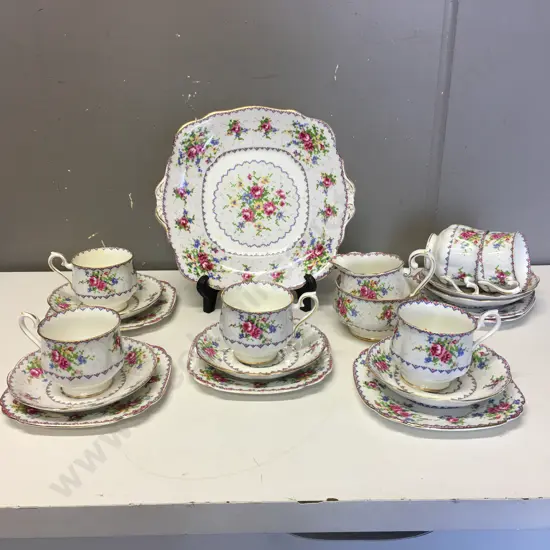 Vintage Royal Albert Petit Point China Pink Roses Teaset