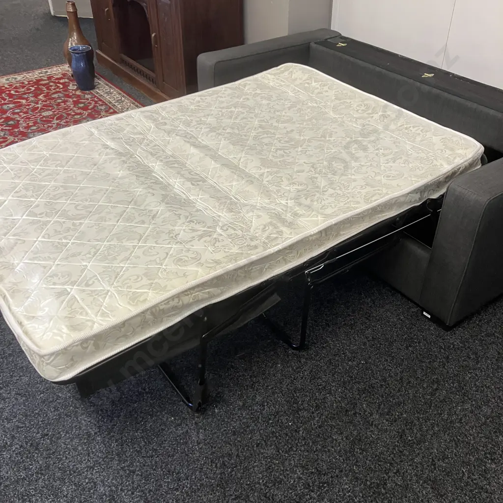 John Young Sofa Bed With Fold Out Metal Frame & Innersprung Mattress, Charcoal Colour Fabric. L175cm Image 1++