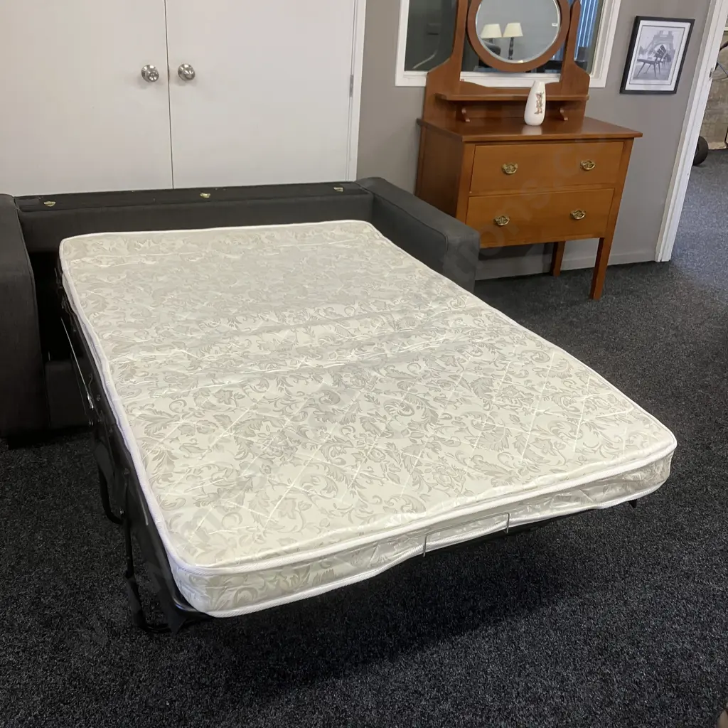 John Young Sofa Bed With Fold Out Metal Frame & Innersprung Mattress, Charcoal Colour Fabric. L175cm Image 1++