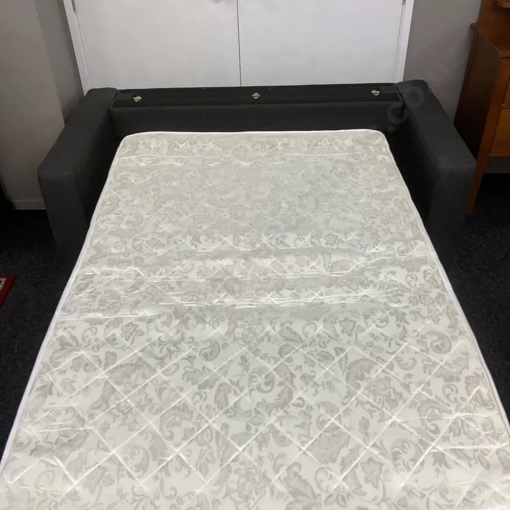 John Young Sofa Bed With Fold Out Metal Frame & Innersprung Mattress, Charcoal Colour Fabric. L175cm Image 1++