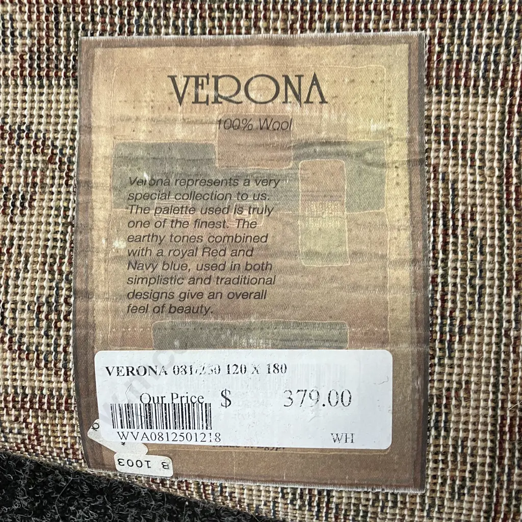 Floor Rug - Verona 100% Wool - Red / White / Blue Tones, 120 x 180cm Image 1++
