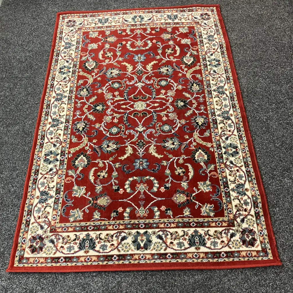 Floor Rug - Verona 100% Wool - Red / White / Blue Tones, 120 x 180cm Image 1++