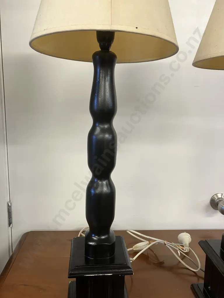 Black Painted Turned Wood Table Lamps. 70cm Image 1++