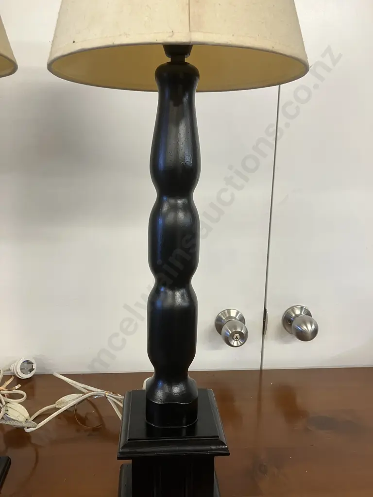 Black Painted Turned Wood Table Lamps. 70cm Image 1++