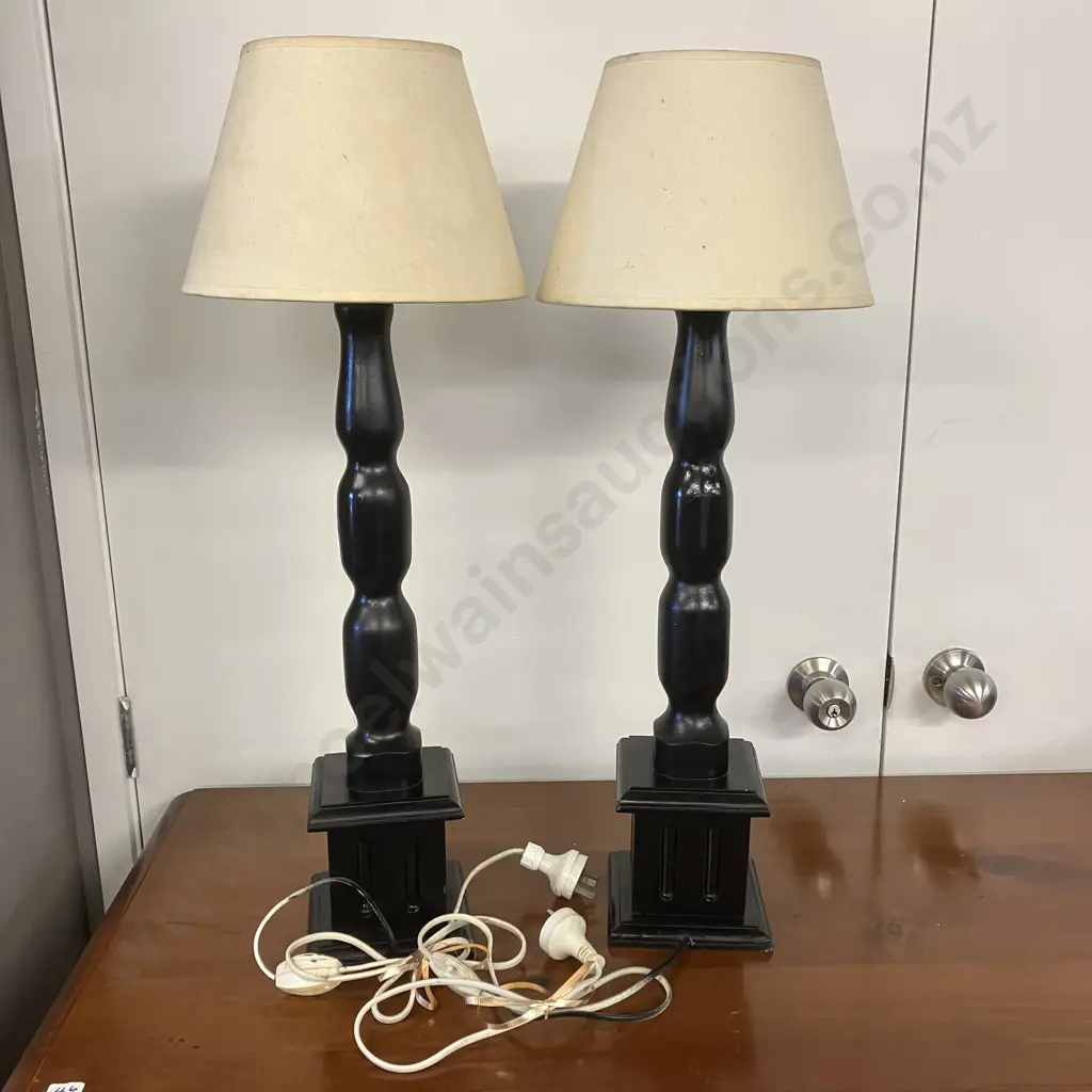 Black Painted Turned Wood Table Lamps. 70cm Image 1++