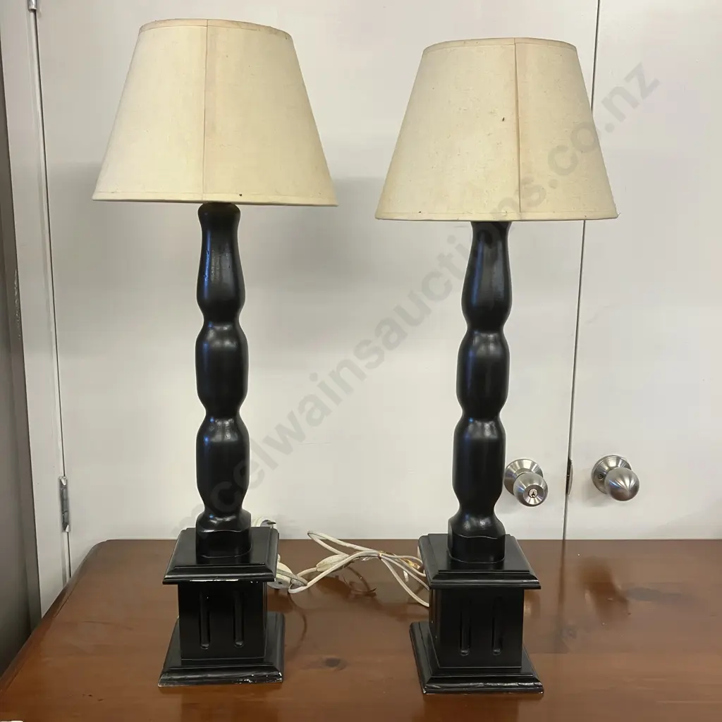 Black Painted Turned Wood Table Lamps. 70cm Image 1++