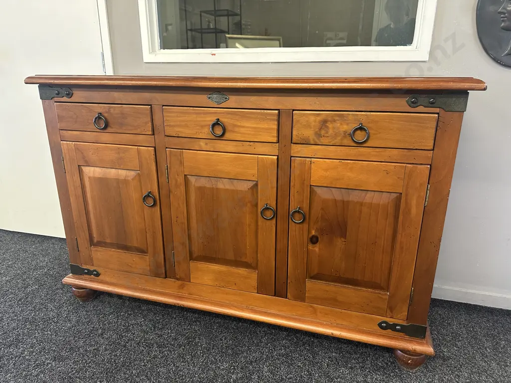 Nordic Buffet - 3 Door, 3 Drawer, Wrought Iron Brackets, Badges & Ring Handles. H96 W147 D51cm Image 1++