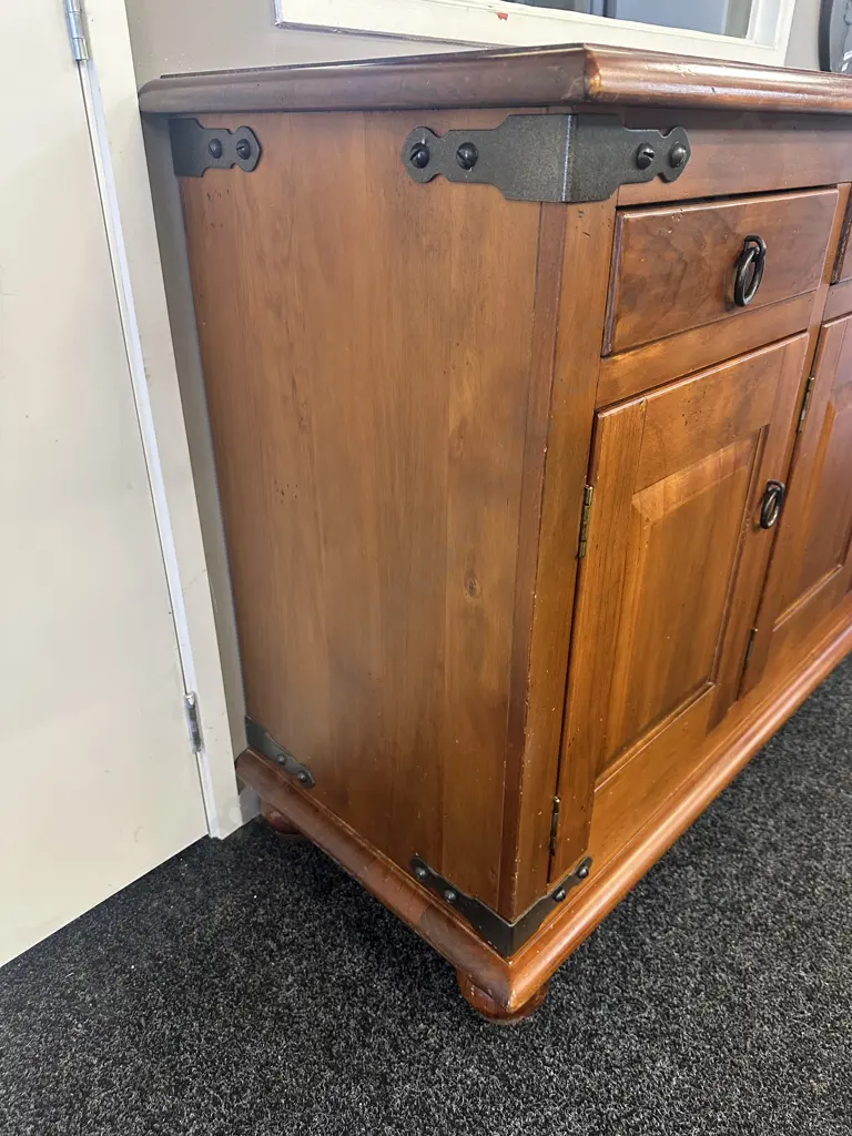 Nordic Buffet - 3 Door, 3 Drawer, Wrought Iron Brackets, Badges & Ring Handles. H96 W147 D51cm Image 1++