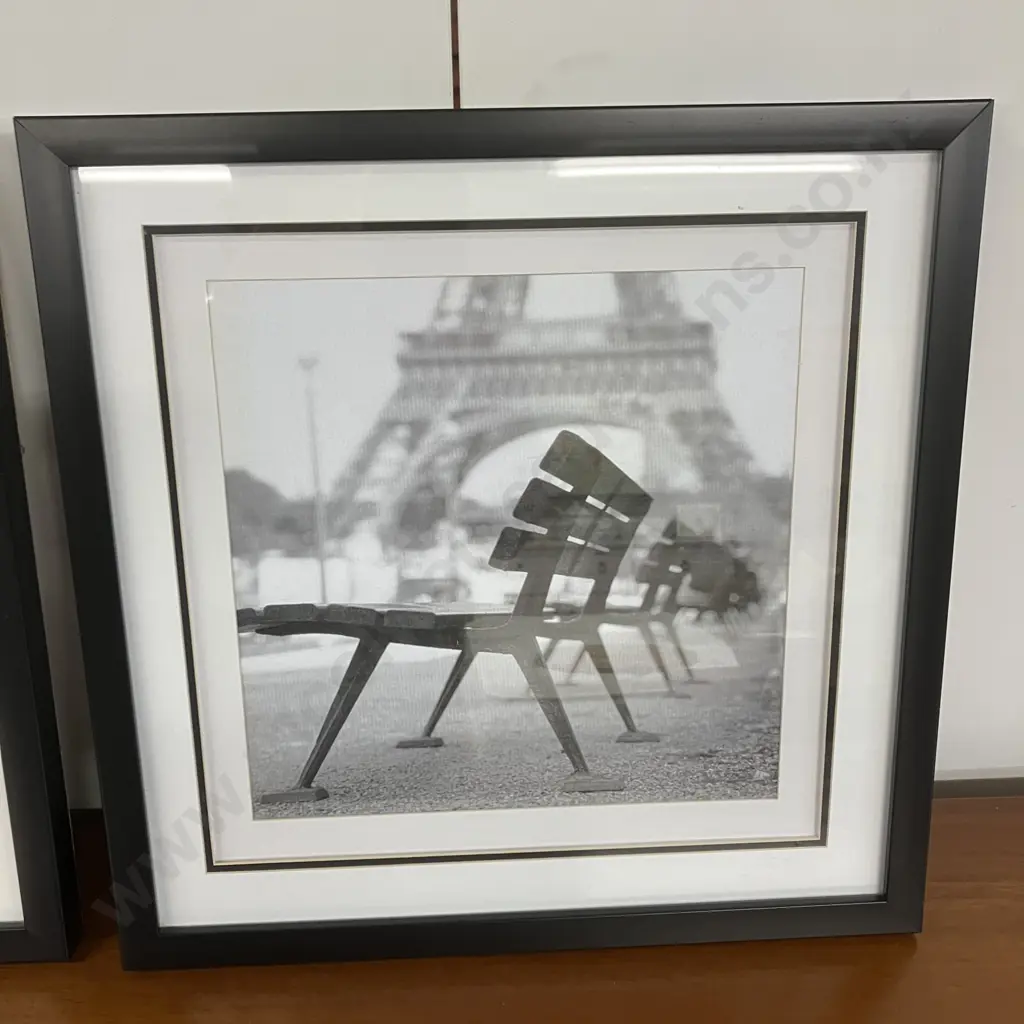 Quatre, Montmartre by Toby Vandenack & Paris, Empty Bench & Eiffel Tower In Background Framed Art Prints. 37.5 x 37.5cm Image 1++