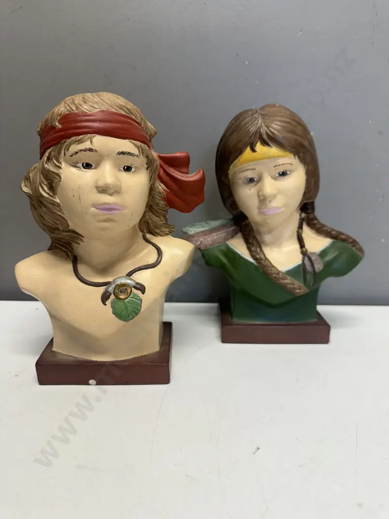 Vintage Ceramic Native American Bust Figurines. H21cm Image 1++