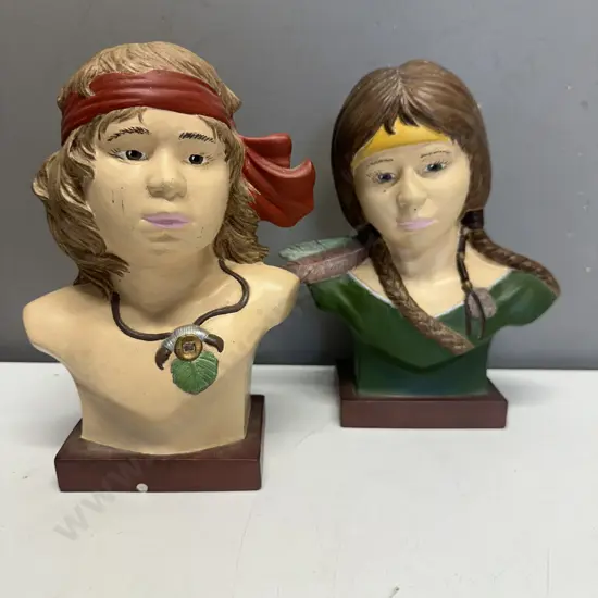 Vintage Ceramic Native American Bust Figurines. H21cm