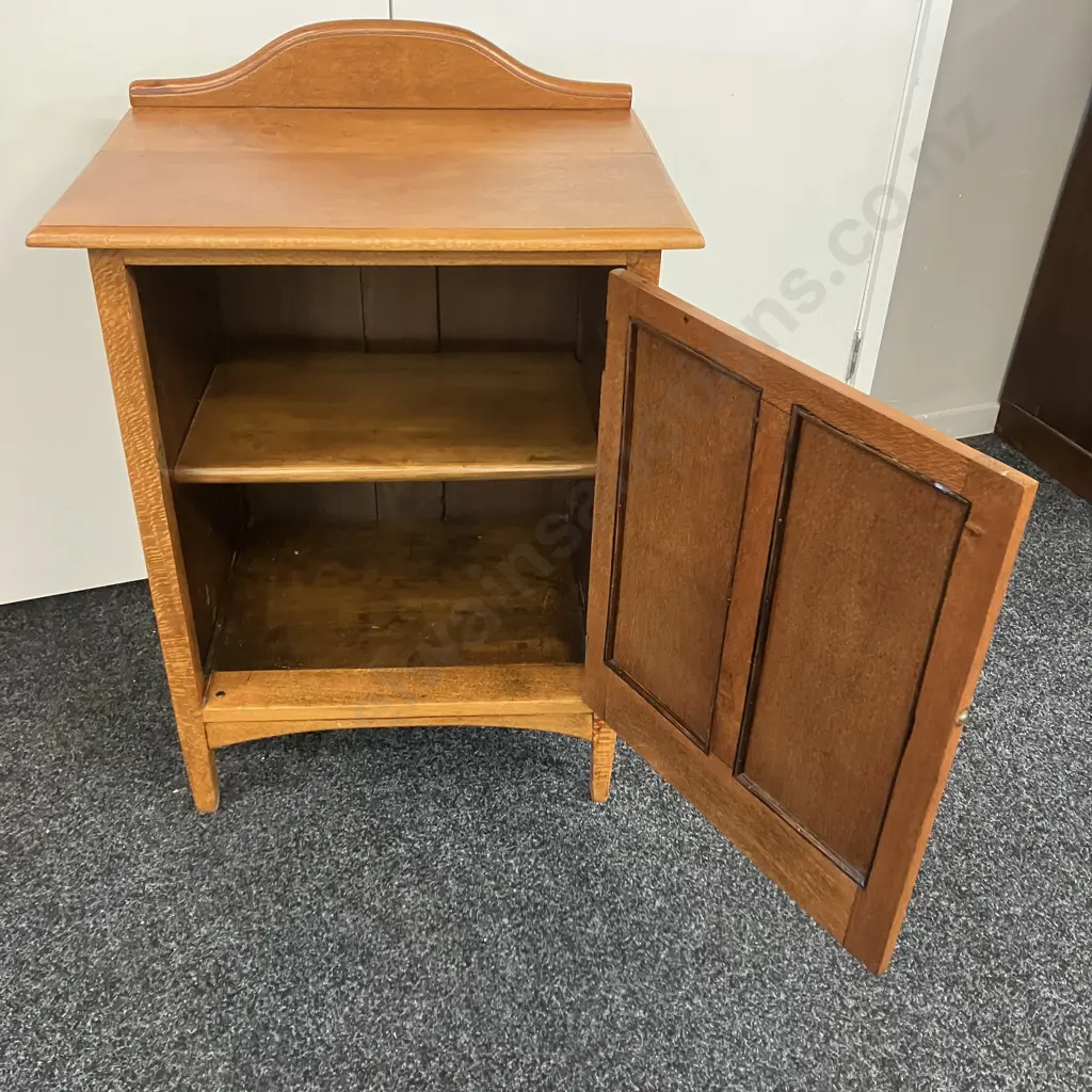 Vintage Oak Single Door Nightstand, Metal Drop Handle. H86 W60 D43cm Image 1++