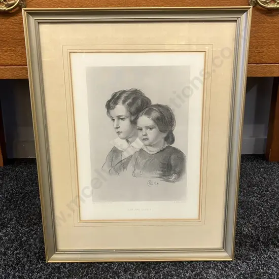 Sir Edwin Landseer "Lad And Lassie" 1851 Antique Etching Art Print, Framed. 45 x 36cm