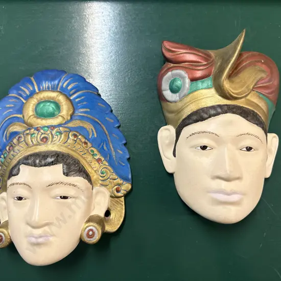 Pair of Vintage Burmese Ceramic Wall Plaques