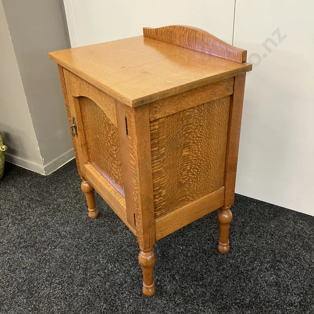 Vintage Tiger Oak Single Door Nightstand, Metal Drop Handle. H81 W57 D40cm Image 1++